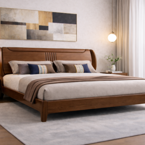 Sculpted Walnut Sleigh Bed in Solid Wood